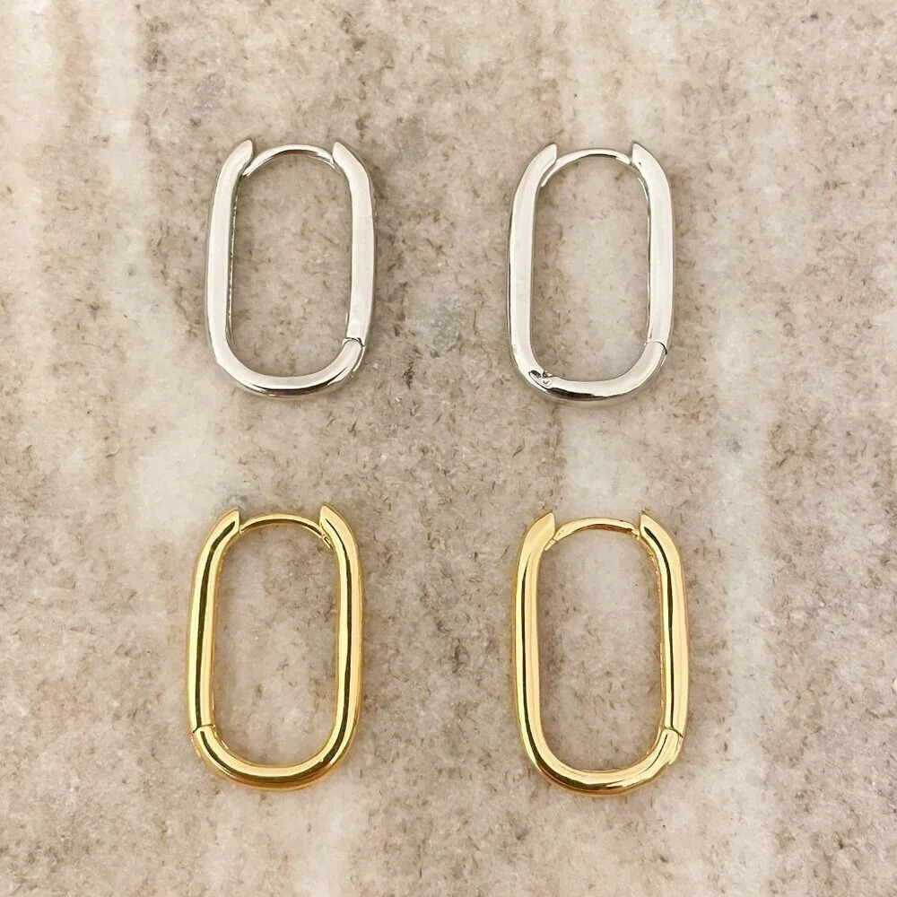 925 Sterling Silver Oval Huggies U Shaped Earrings Small Hoop Earrings